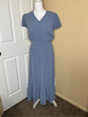 Light Blue Swiss Dot Flowy Long Summer Maxi Dress Size M